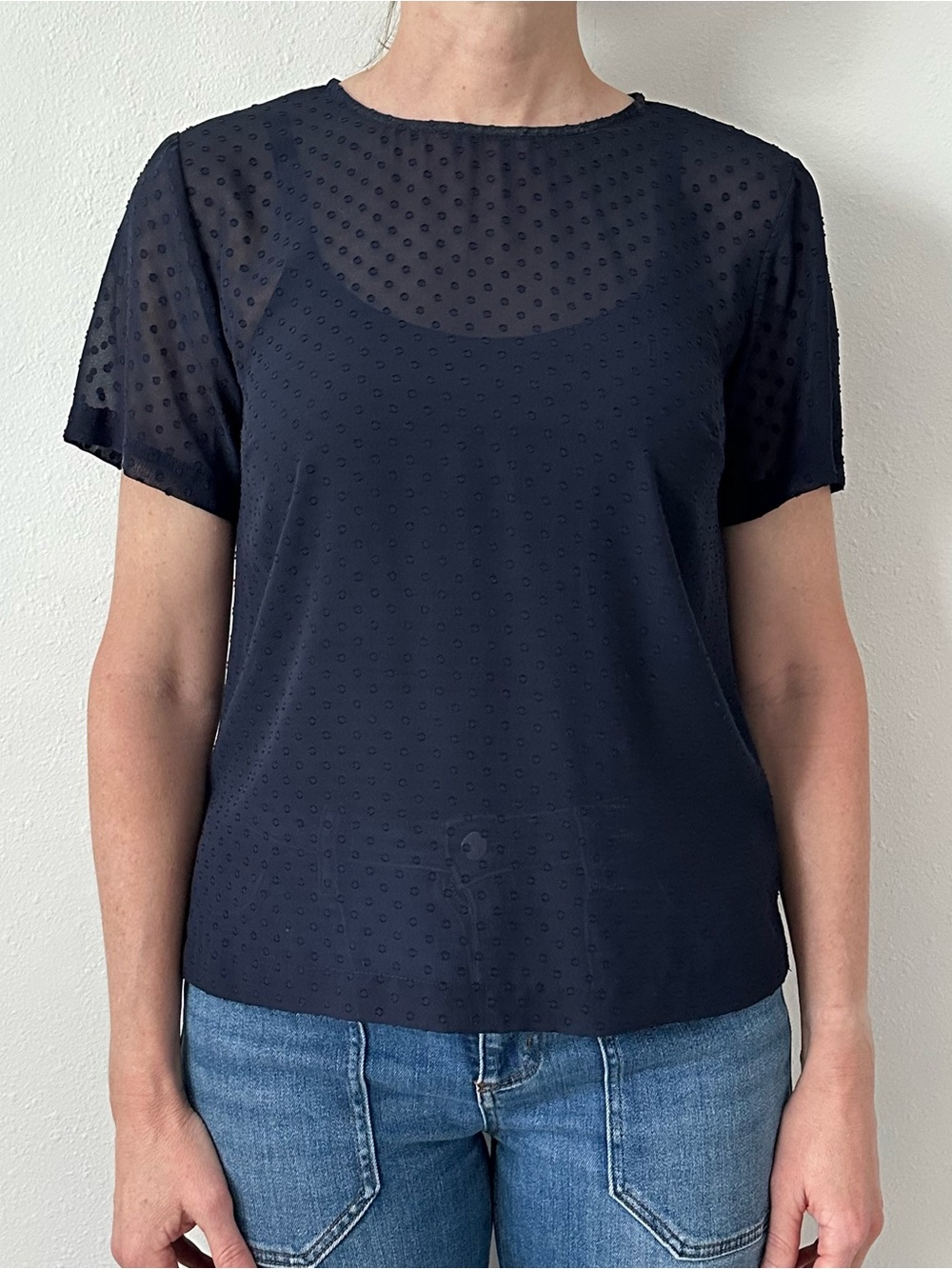 a new day Navy Swiss Dot Short Sleeve Blouse